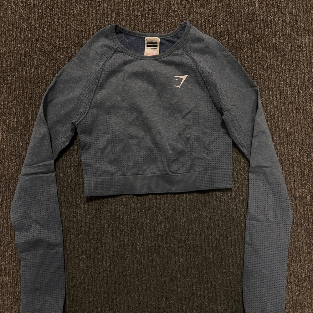 Gymshark Adapt Seamless Long Sleeve Crop Top - Blue Marl (S)